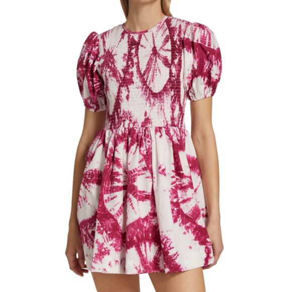 S/W/F Escapism Treasure White Pink Smocked Tie Dye Mini Dress S $279 - Picture 1 of 12